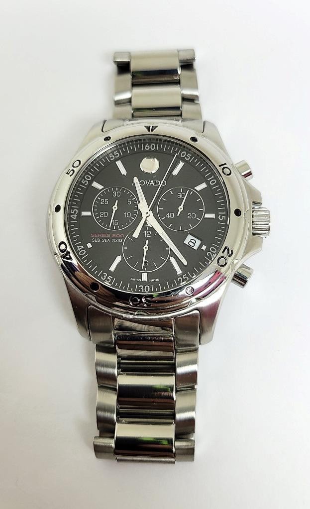 S/Steel MOVADO Chronograph SERIES 800 Watch 42 mm Black Dial Quartz 14.1.14 1060 - 10
