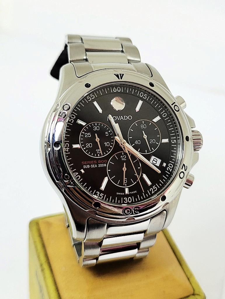 S/Steel MOVADO Chronograph SERIES 800 Watch 42 mm Black Dial Quartz 14.1.14 1060 - 2