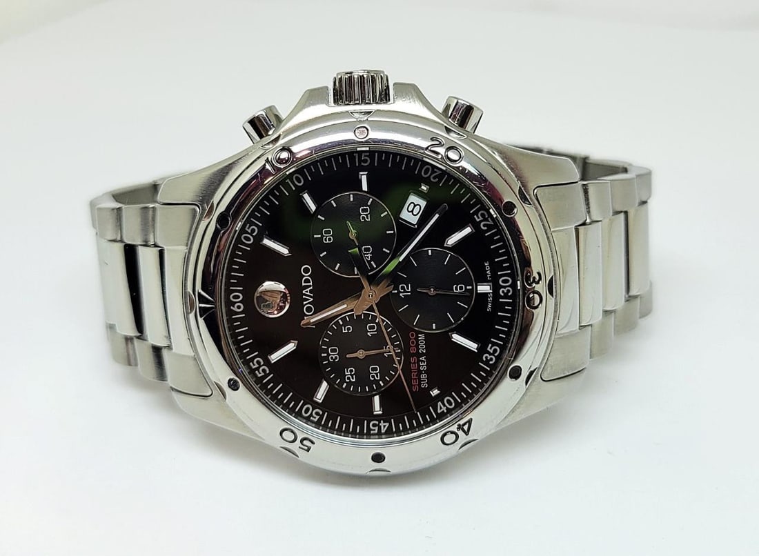 S/Steel MOVADO Chronograph SERIES 800 Watch 42 mm Black Dial Quartz 14.1.14 1060 - 4
