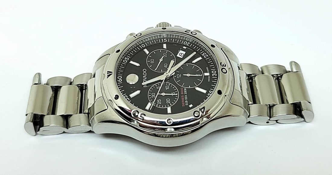 S/Steel MOVADO Chronograph SERIES 800 Watch 42 mm Black Dial Quartz 14.1.14 1060 - 8
