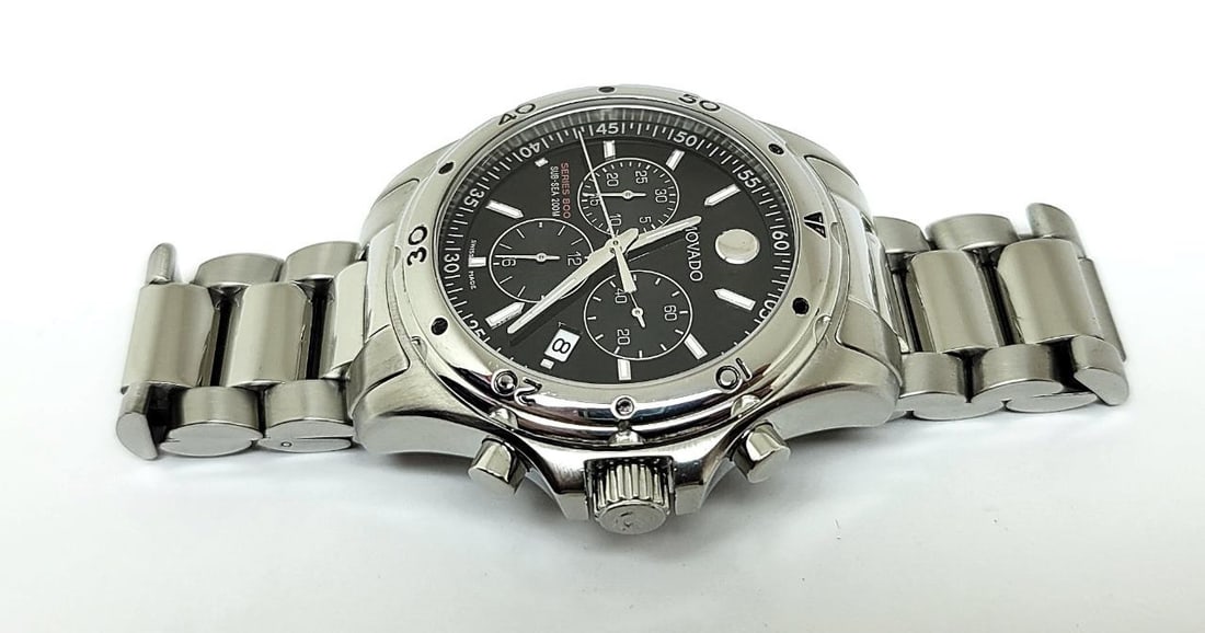S/Steel MOVADO Chronograph SERIES 800 Watch 42 mm Black Dial Quartz 14.1.14 1060 - 9
