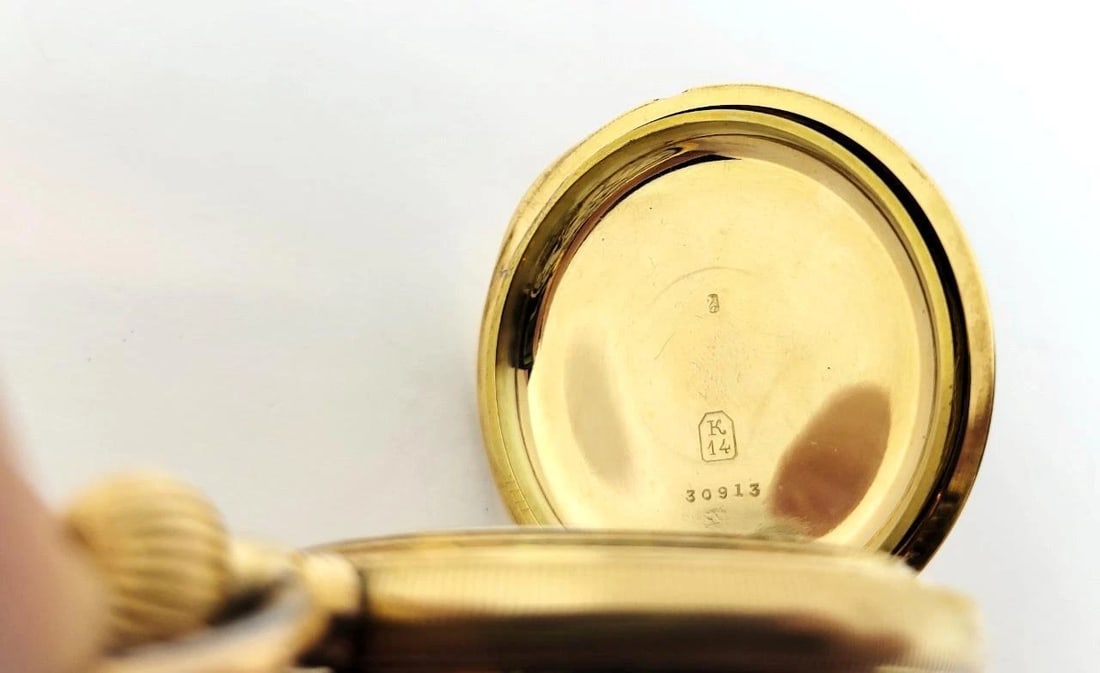 Antique 14k JULES MONTANDON Quater REPEATER Chronograph Hunter Case Pocket Watch - 9