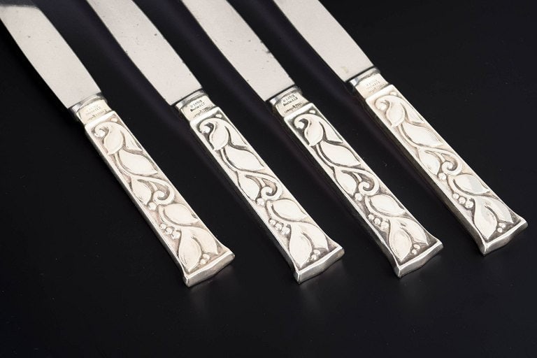 Evald Nielsen, Denmark. Set of four fruit knives in sterling silver and stainless steel. Approx. - 2