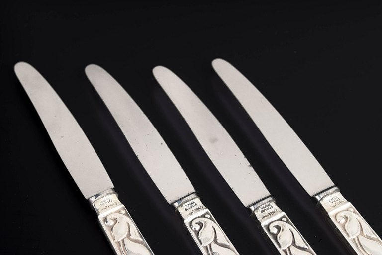 Evald Nielsen, Denmark. Set of four fruit knives in sterling silver and stainless steel. Approx. - 3