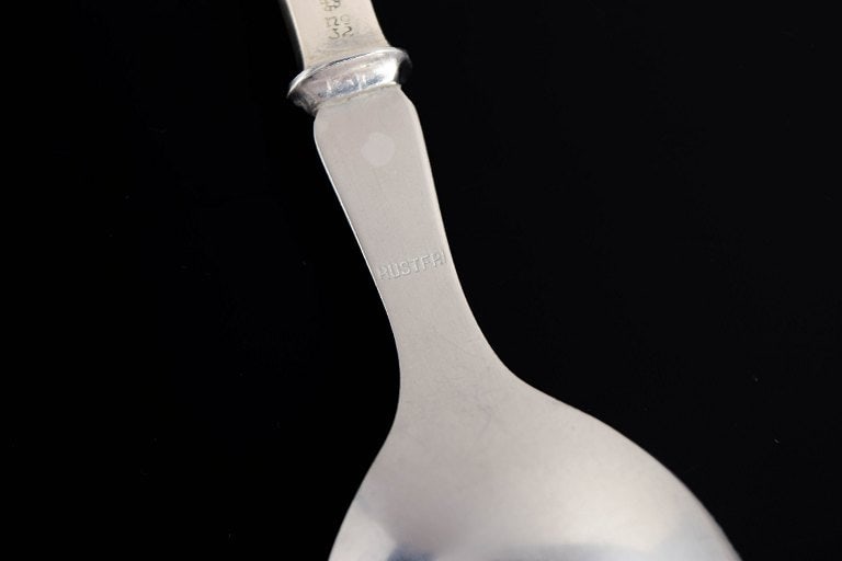 Evald Nielsen, Denmark. Set of salad spoon and salad fork in sterling silver and stainless steel. - 5