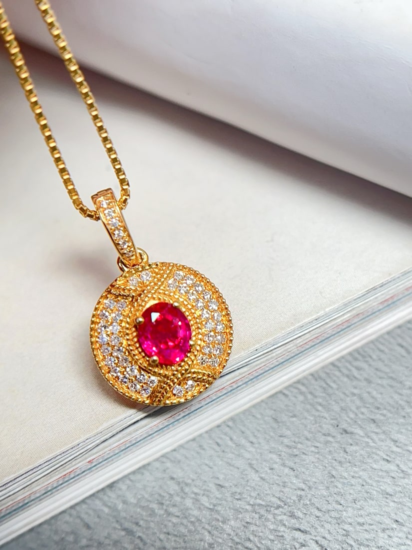 18K Gold Unheated Pigeon's Blood Ruby Pendant - 2
