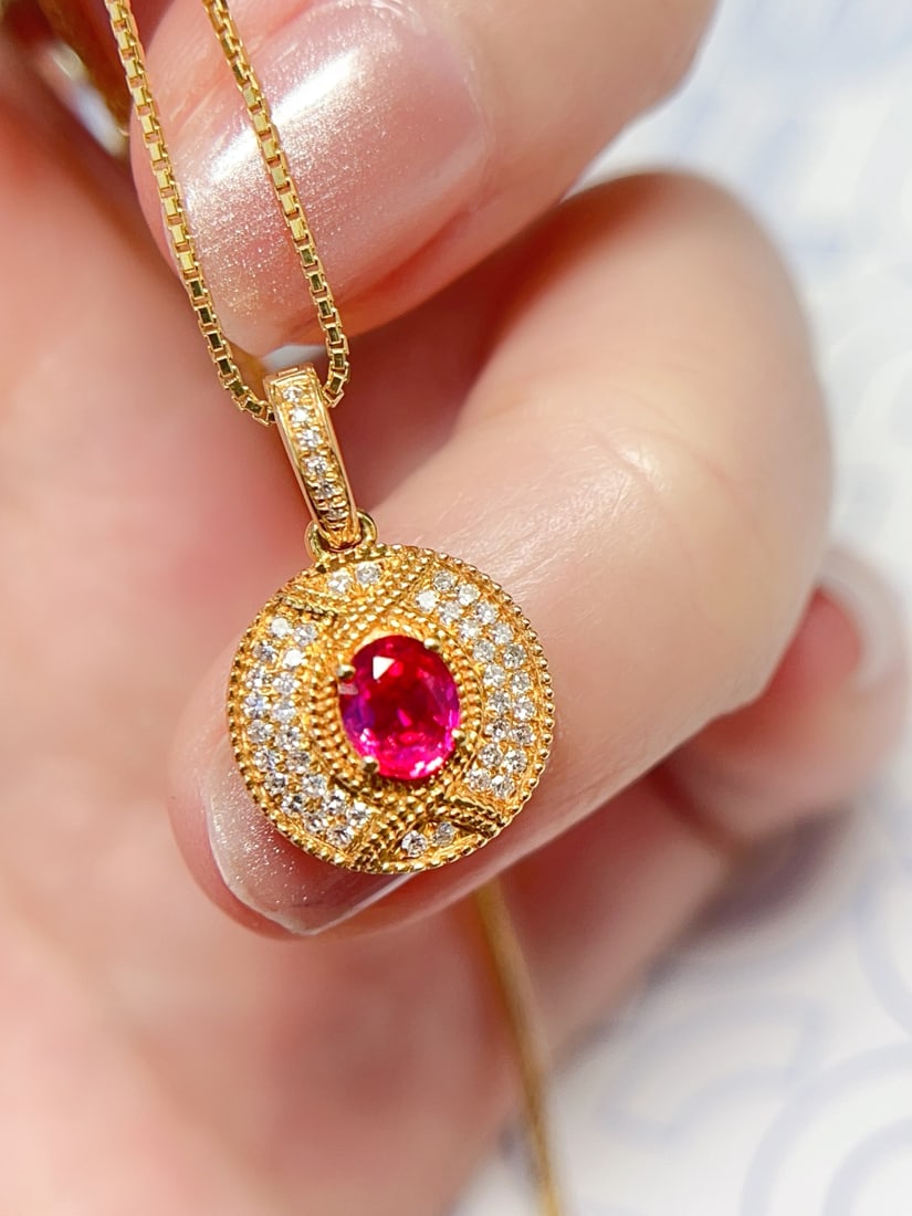 18K Gold Unheated Pigeon's Blood Ruby Pendant - 3