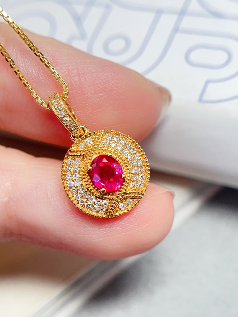 18K Gold Unheated Pigeon's Blood Ruby Pendant - 4