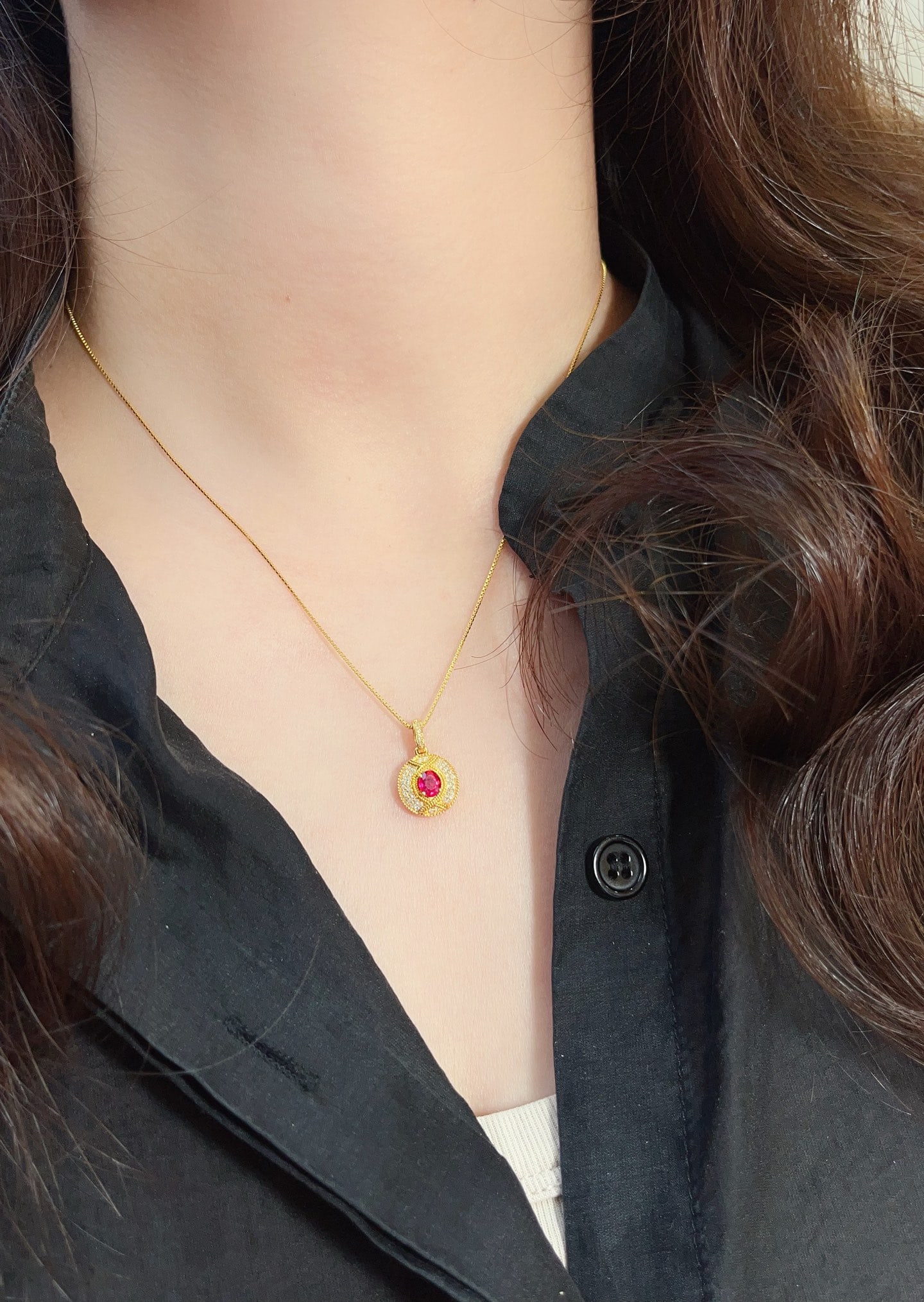 18K Gold Unheated Pigeon's Blood Ruby Pendant - 5