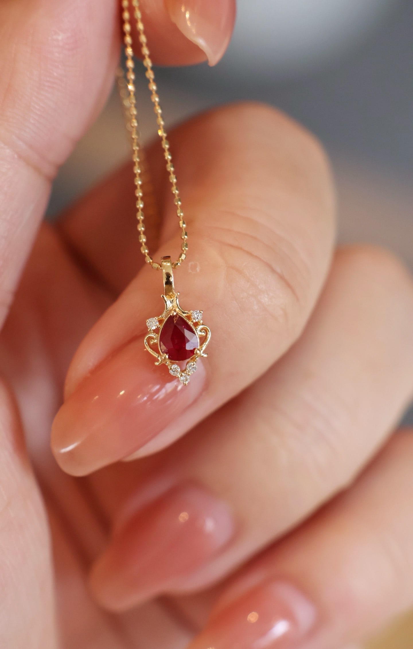 18K Gold Natural Ruby Diamond Pendant - 2