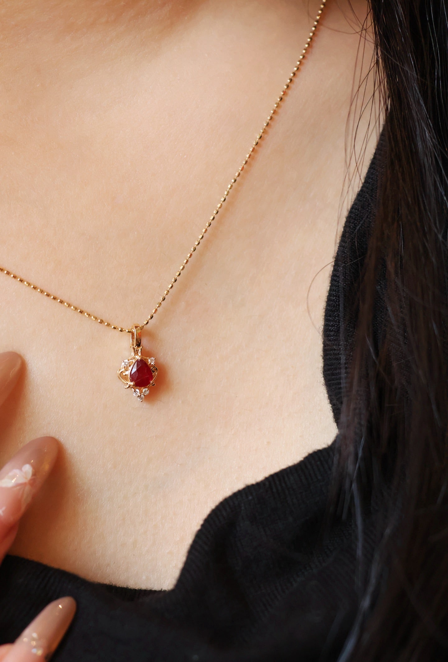 18K Gold Natural Ruby Diamond Pendant - 3