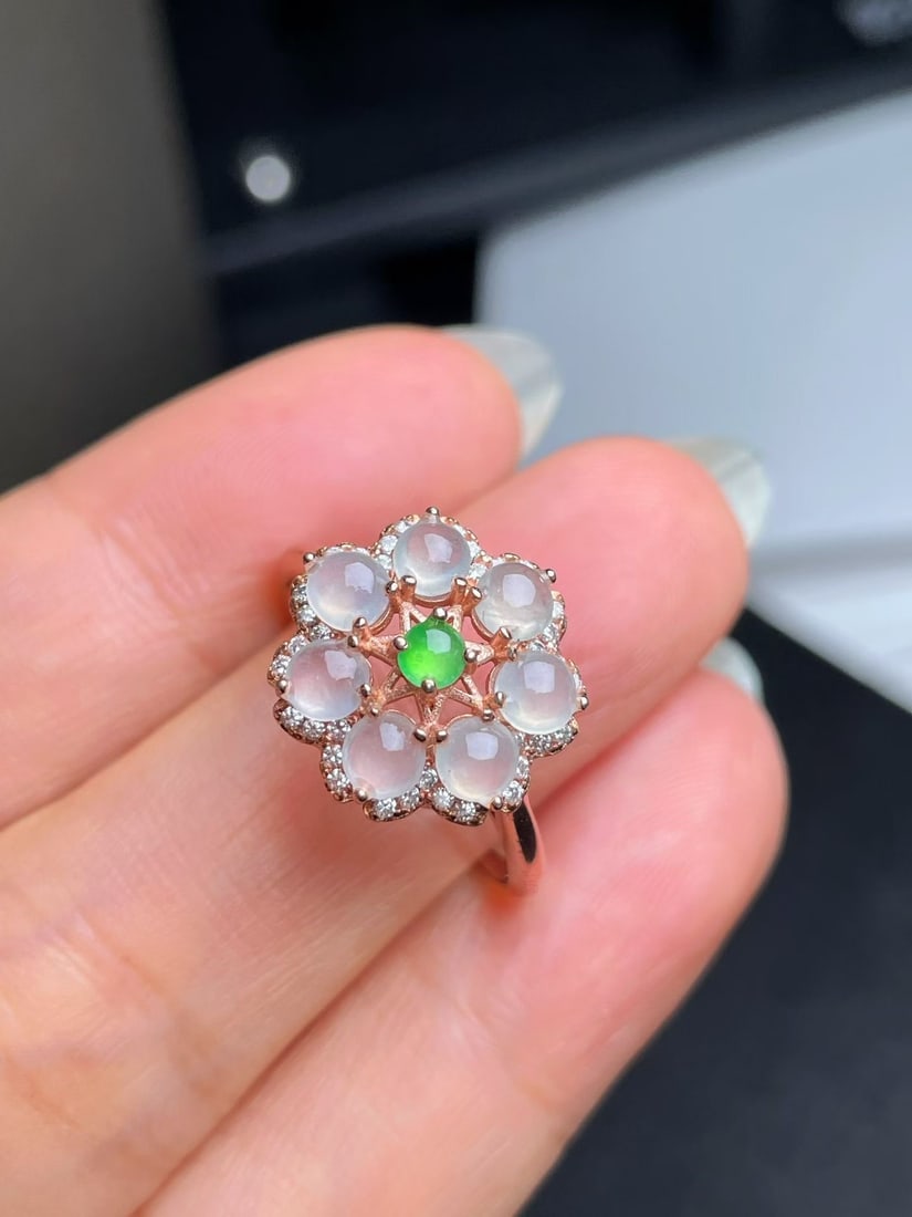 Silver Icy Green Jadeite Ring - 2