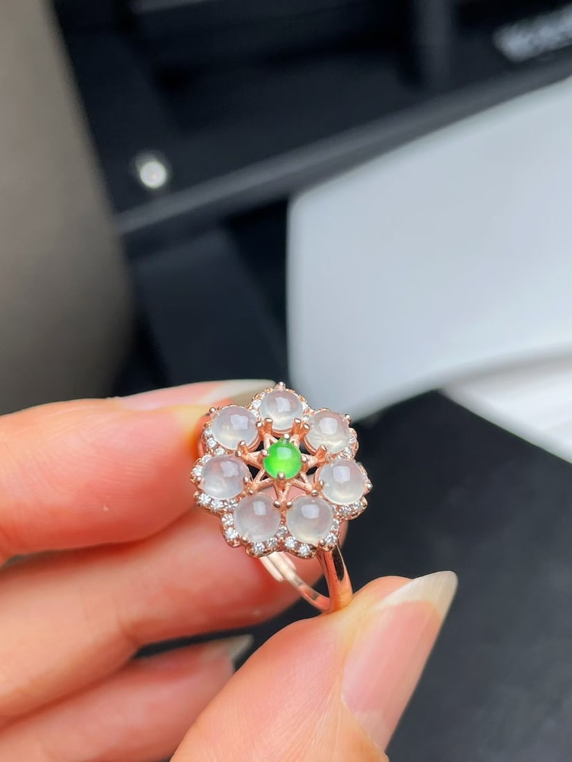 Silver Icy Green Jadeite Ring - 3