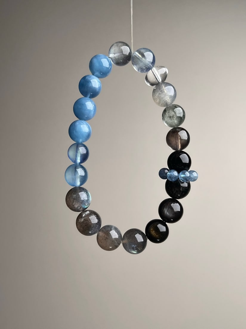Natural Multi-Gemstone Bracelet: Title: Natural Multi-Gemstone Bracelet Description: This bracelet is composed of various natural gemstones, showcasing unique colors and textures. The combination of gray moonstone, gold obsidian, bla