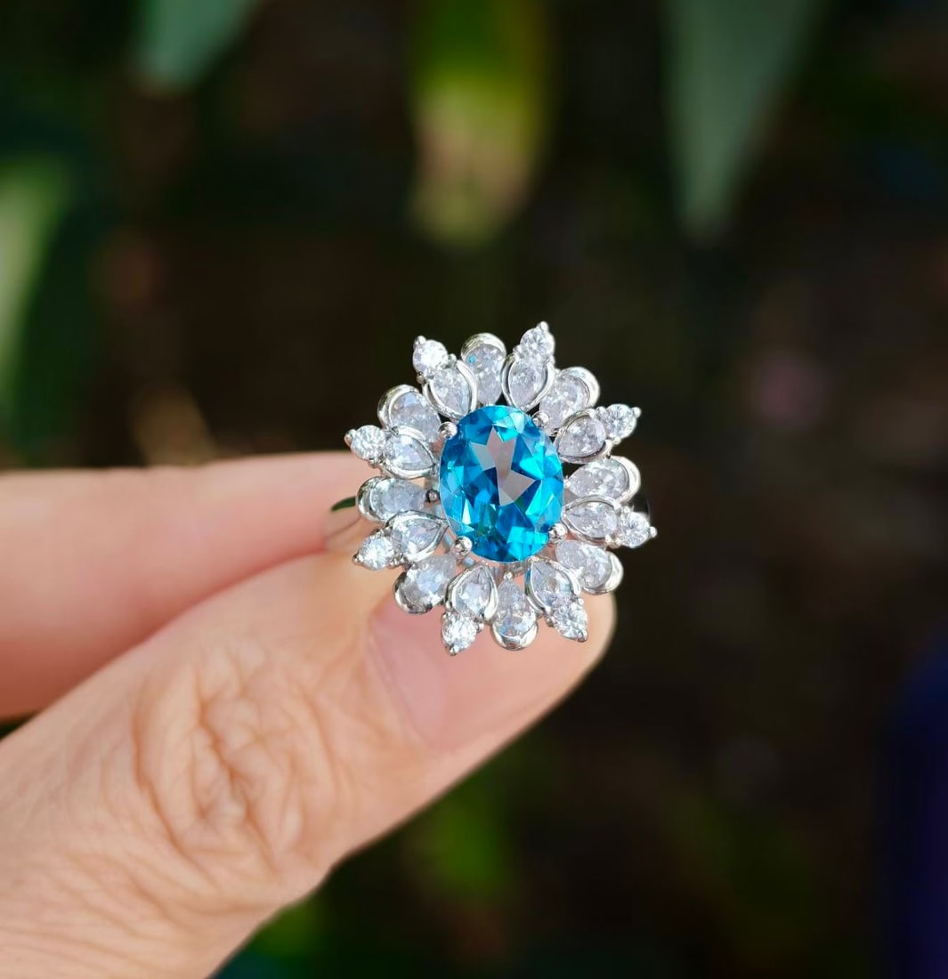 925 Silver Natural Topaz Ring - 5