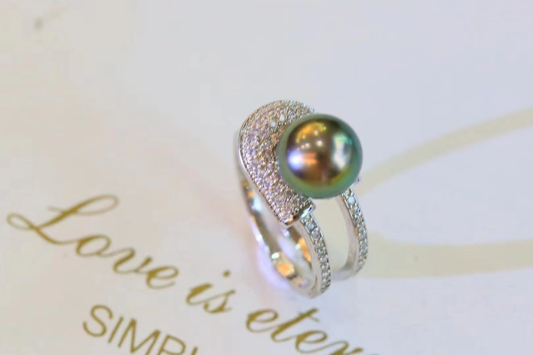 S925 Silver Peacock Green Pearl Ring - 2