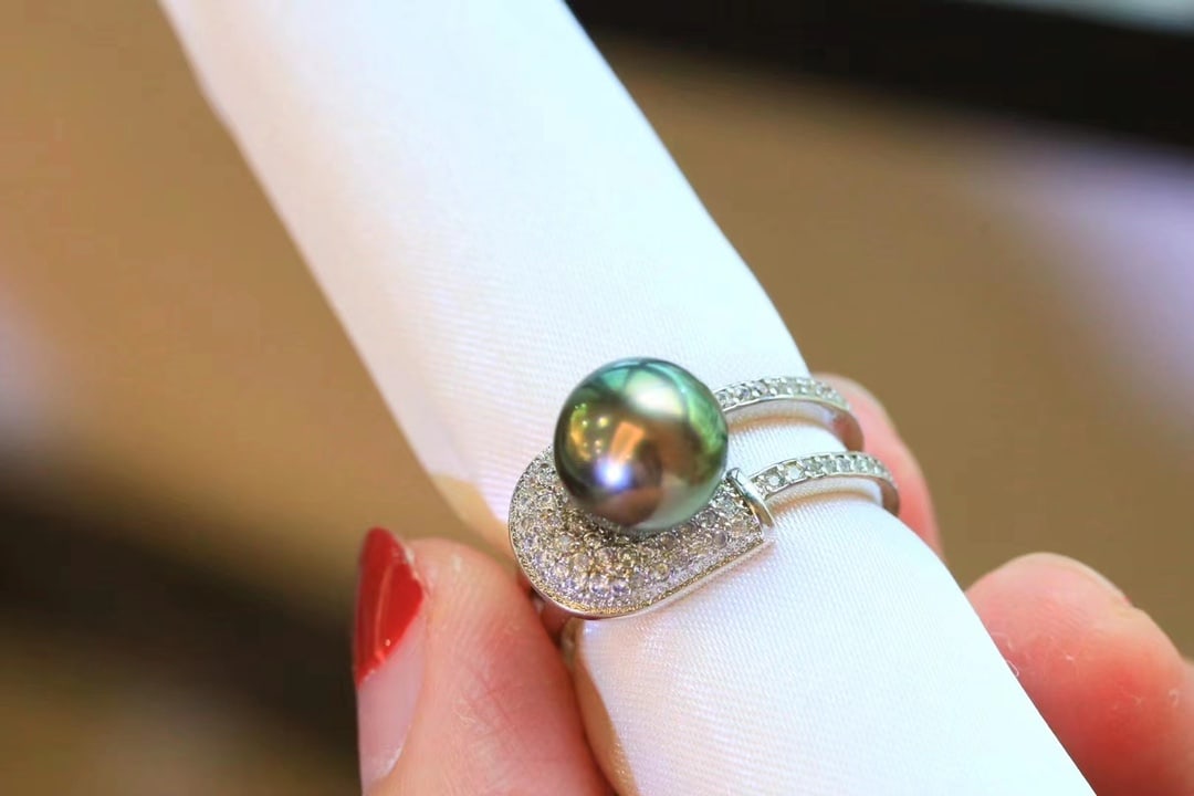 S925 Silver Peacock Green Pearl Ring - 3