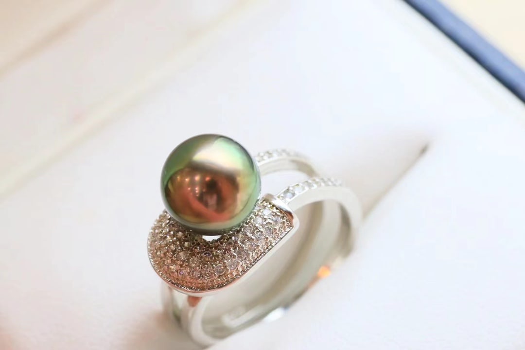 S925 Silver Peacock Green Pearl Ring - 4