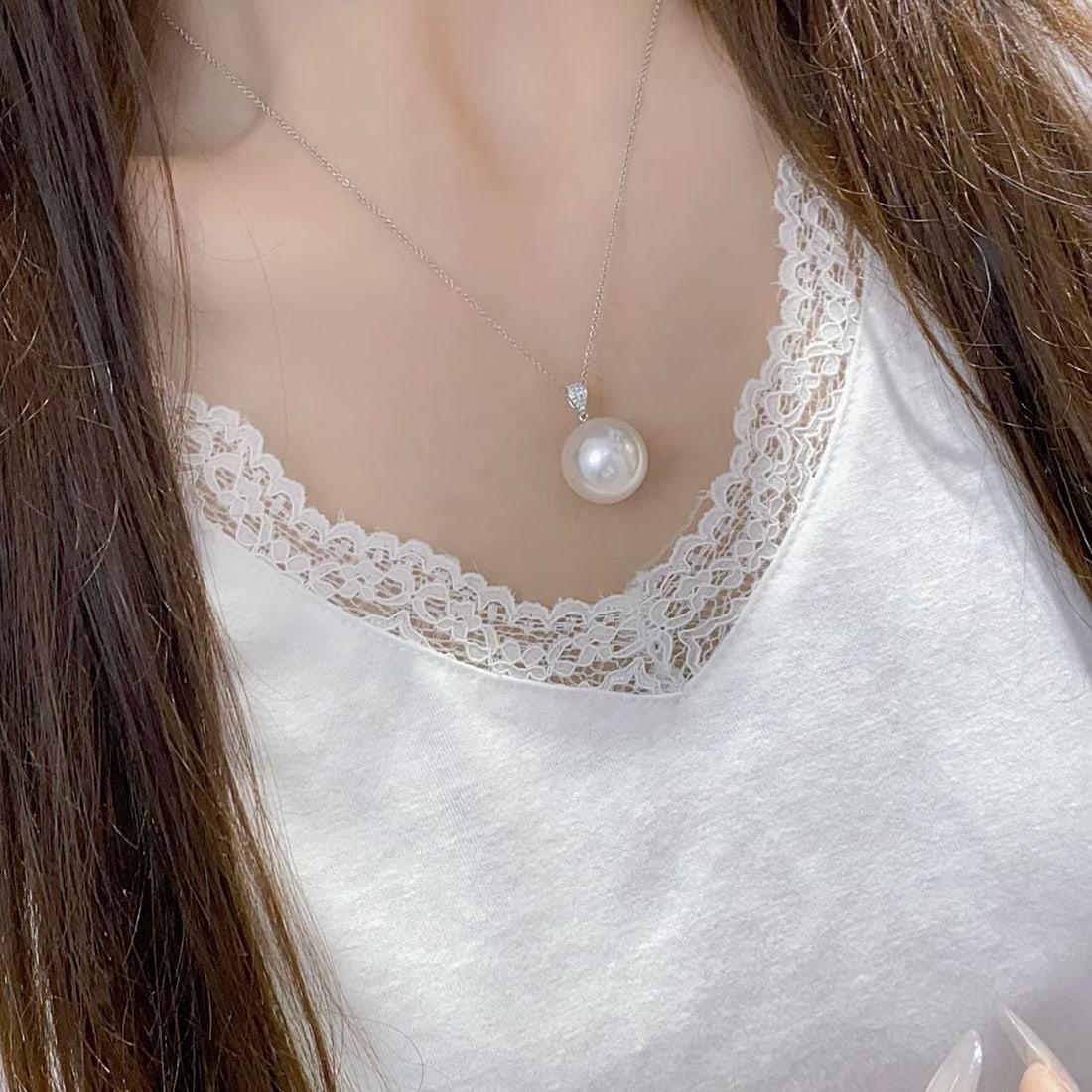 18K Gold Natural Australian White Pearl Pendant - 5