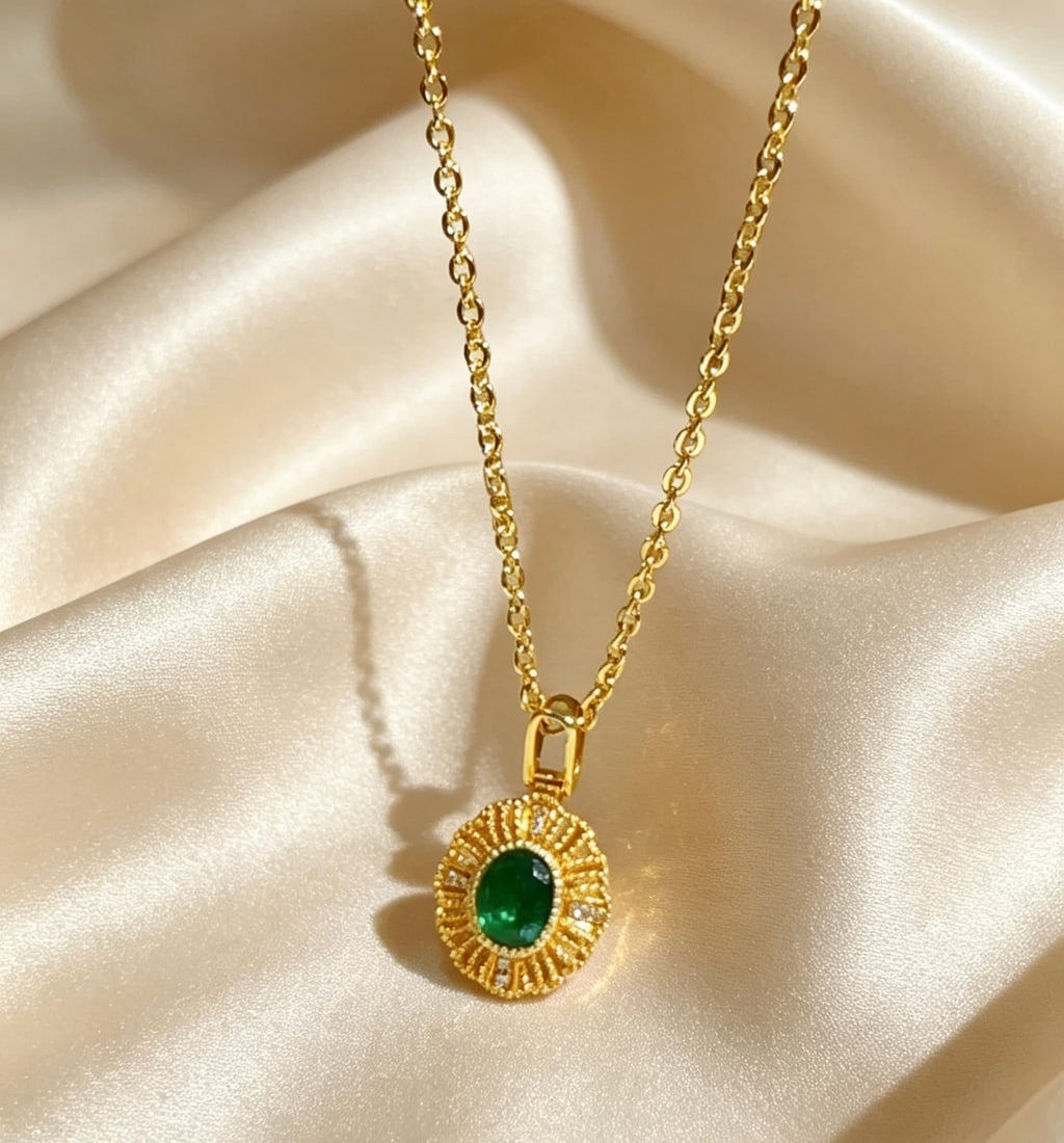 18K Gold Emerald Pendant - 2