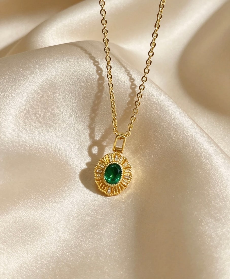 18K Gold Emerald Pendant - 3