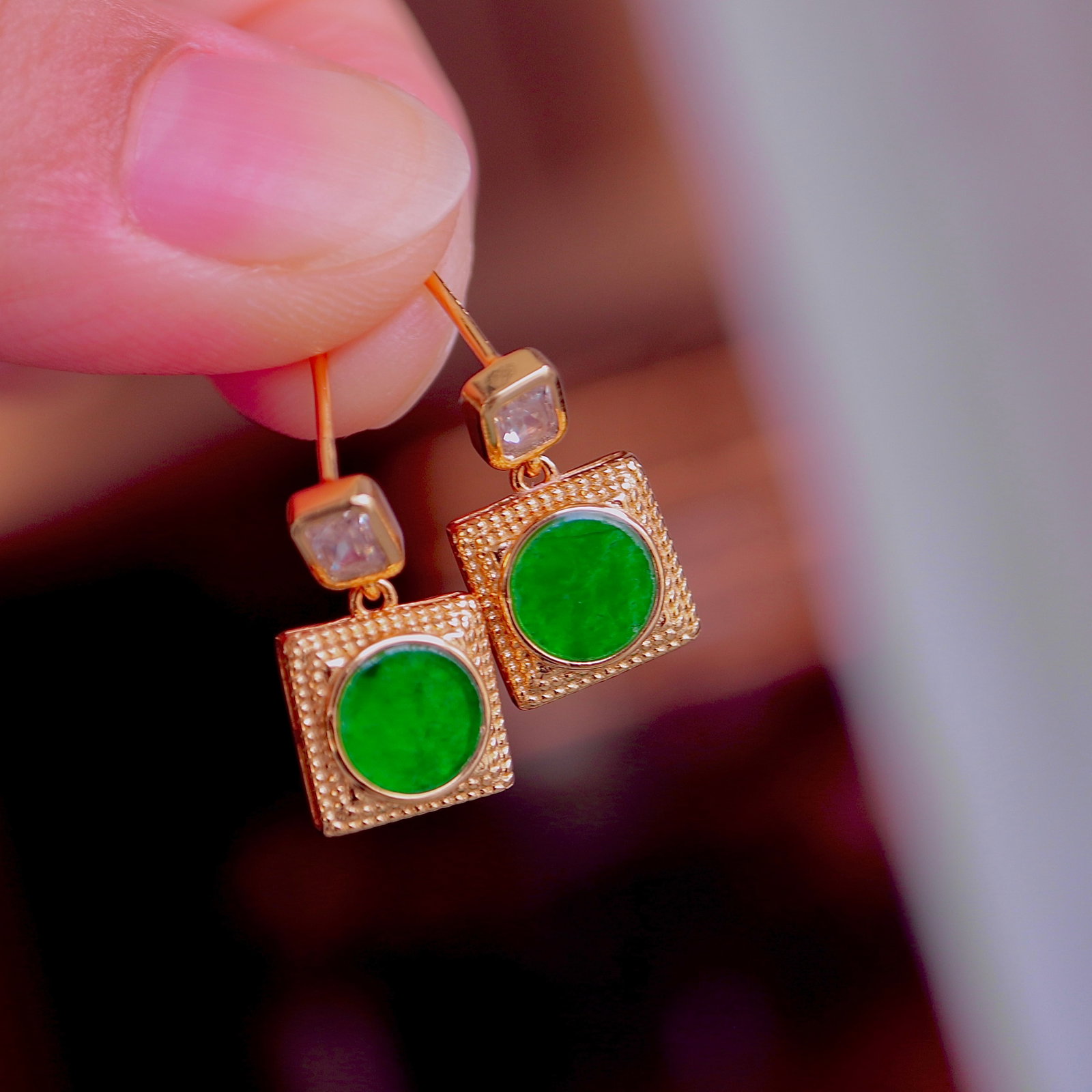 Natural Jade Stud Earrings - 2