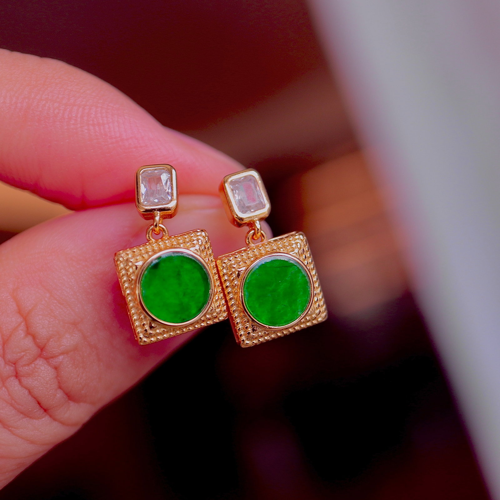 Natural Jade Stud Earrings - 3