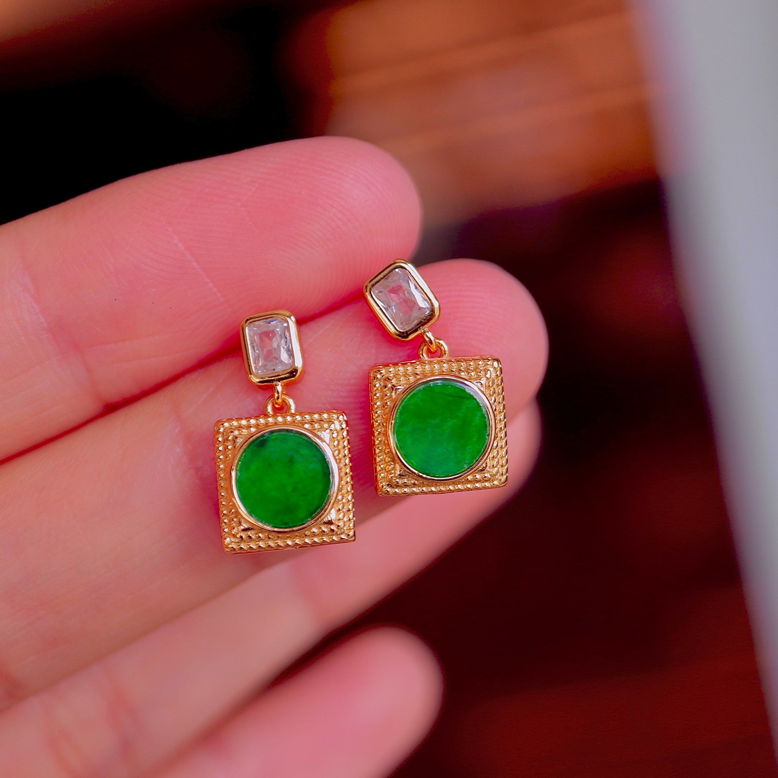 Natural Jade Stud Earrings - 4