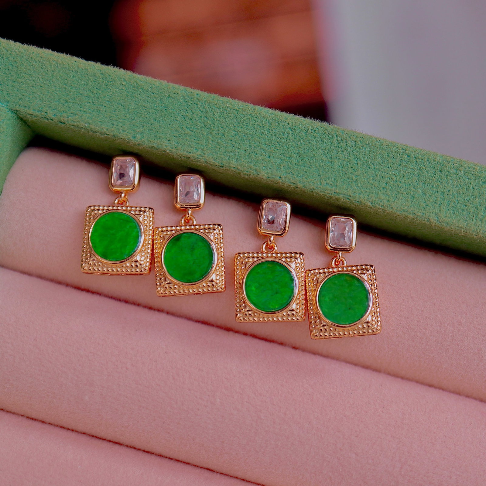 Natural Jade Stud Earrings - 5