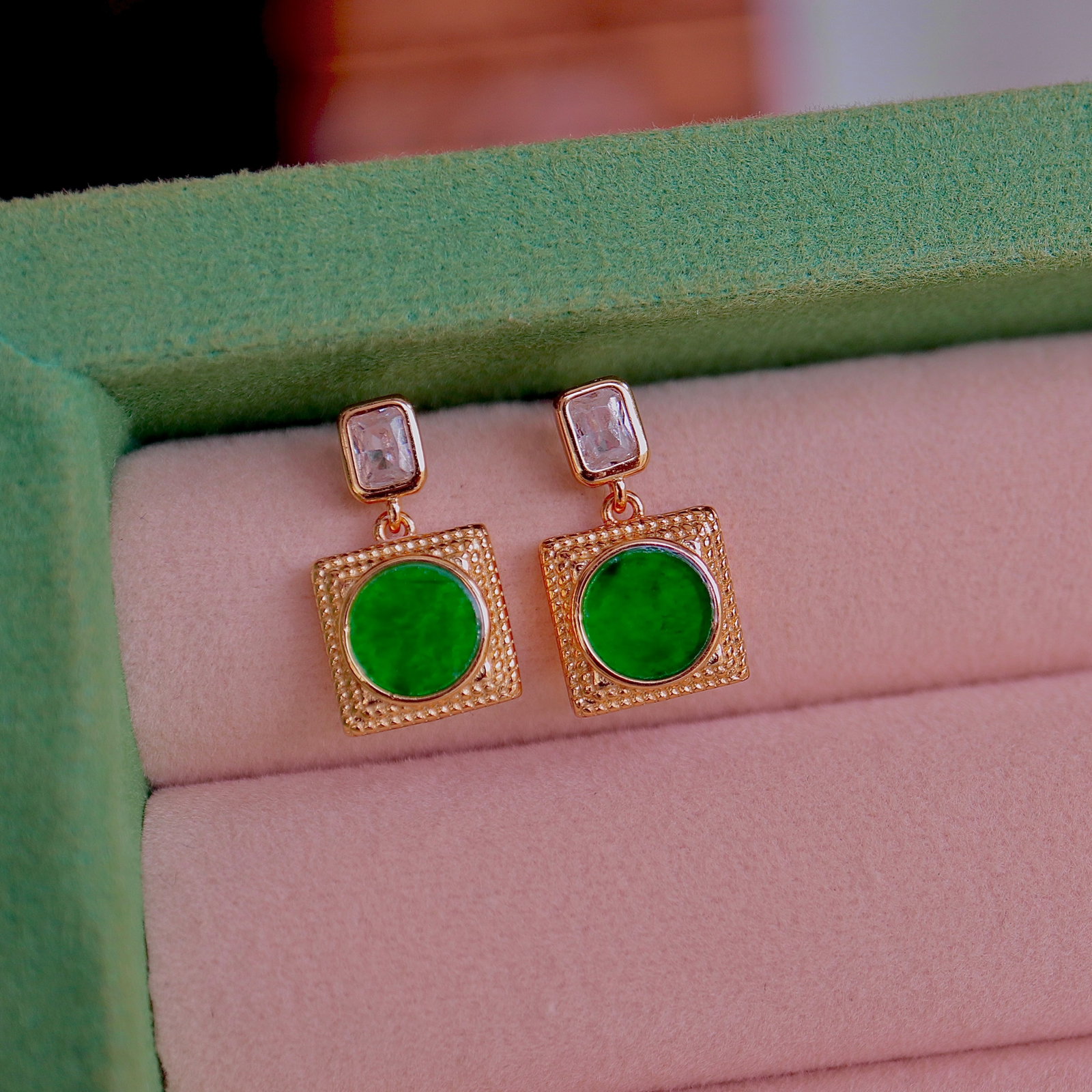 Natural Jade Stud Earrings - 6