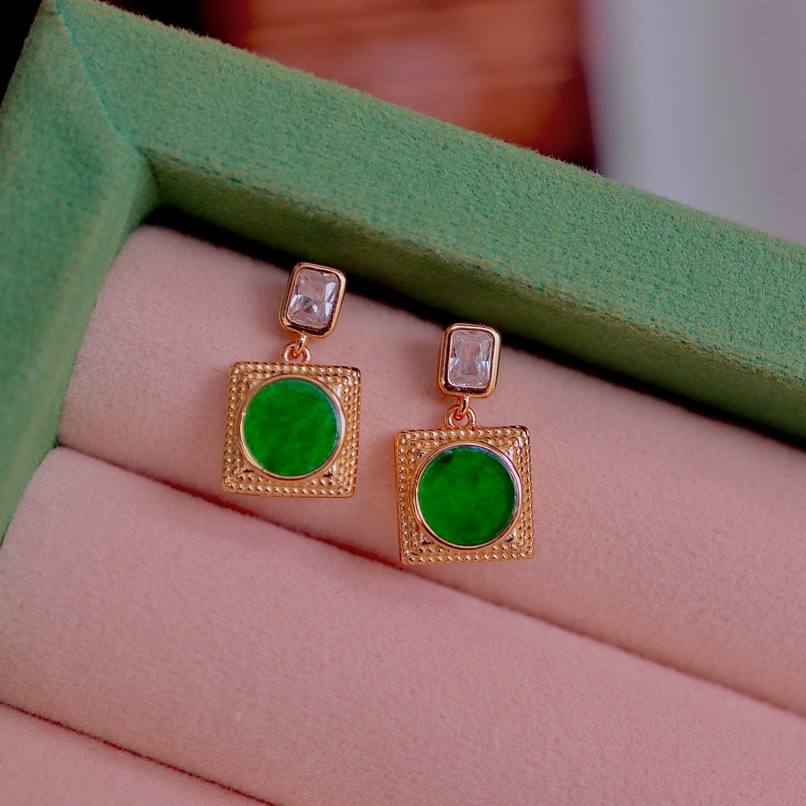 Natural Jade Stud Earrings - 7