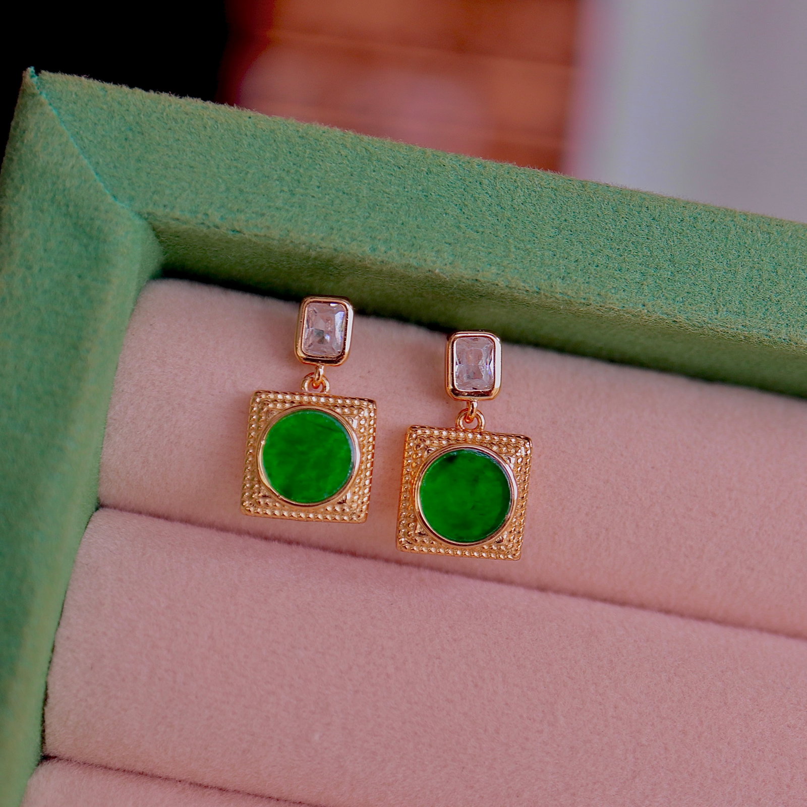 Natural Jade Stud Earrings - 8