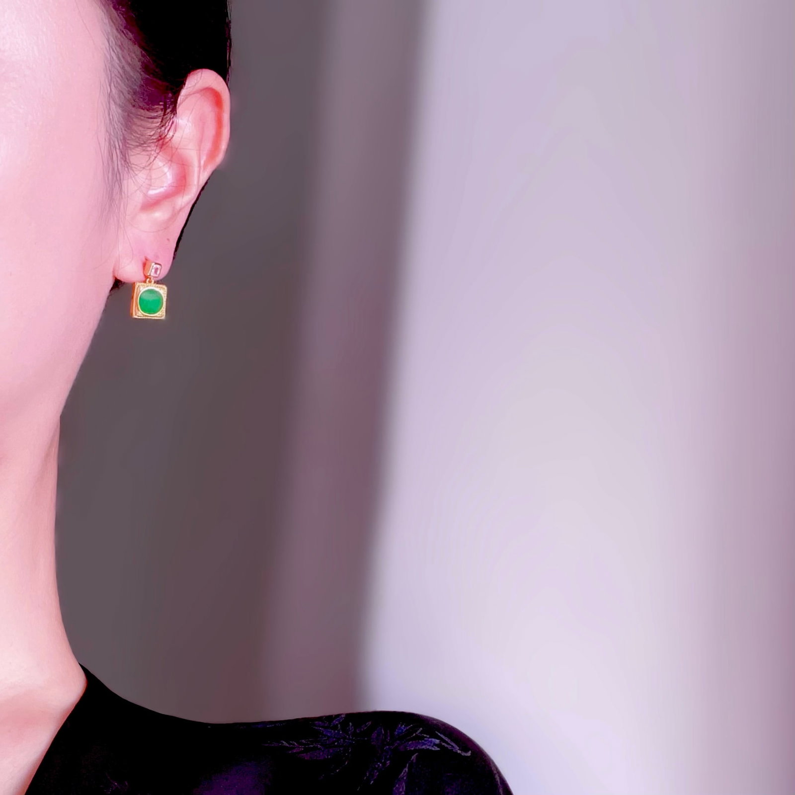 Natural Jade Stud Earrings - 9