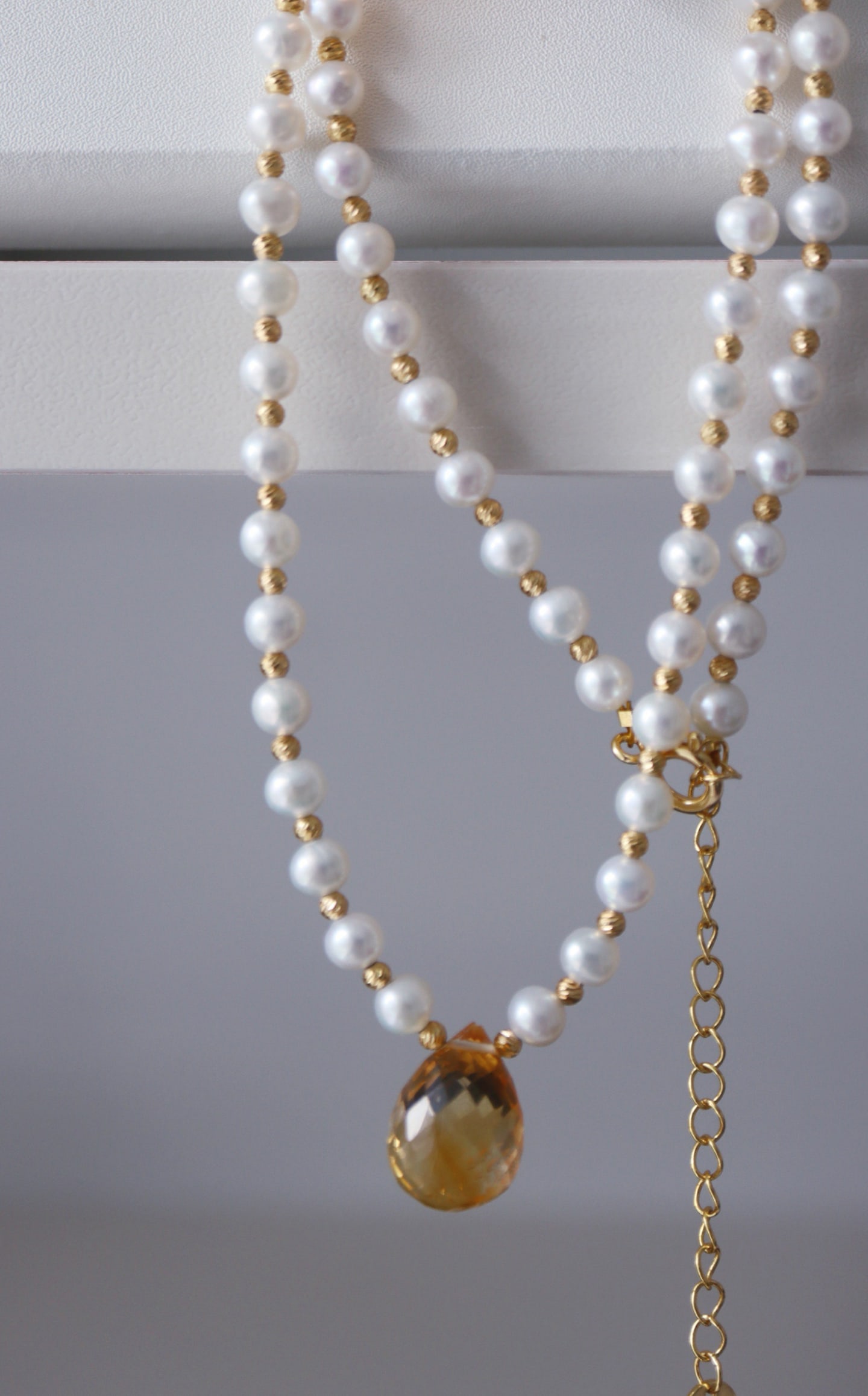 Sterling Silver Natural Pearl and Citrine Necklace - 2