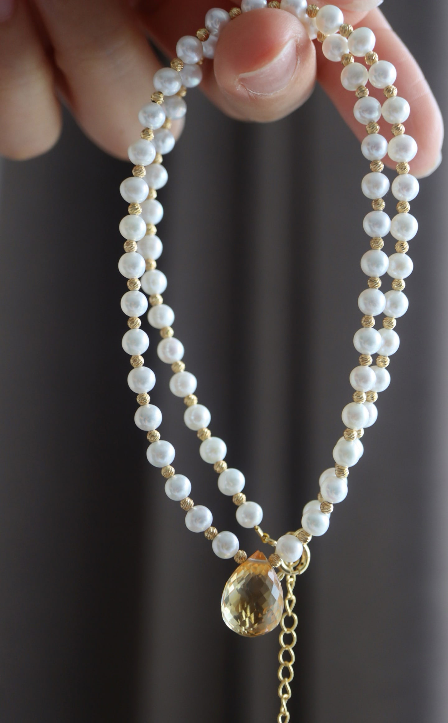 Sterling Silver Natural Pearl and Citrine Necklace - 3