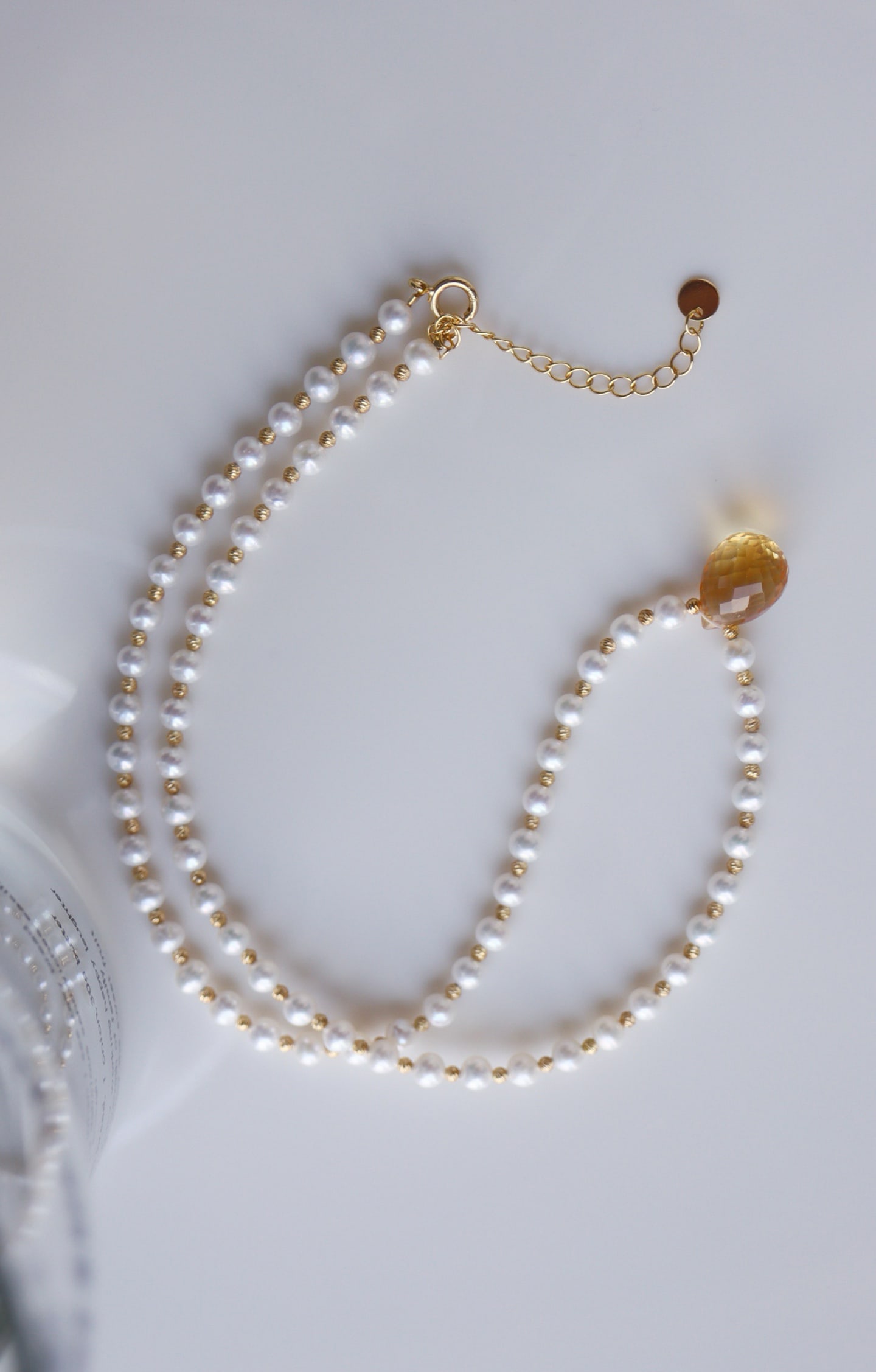 Sterling Silver Natural Pearl and Citrine Necklace - 5