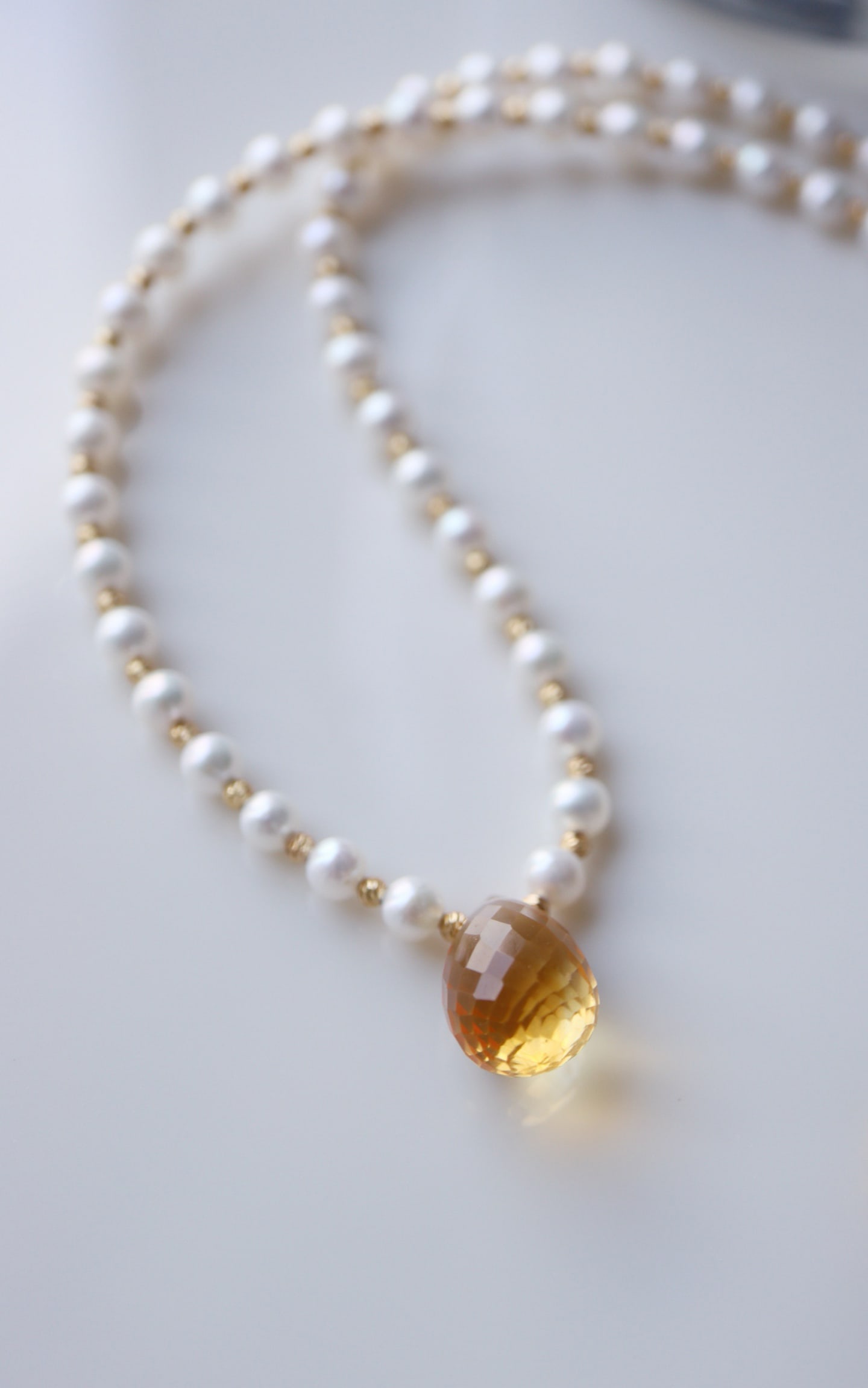 Sterling Silver Natural Pearl and Citrine Necklace - 6