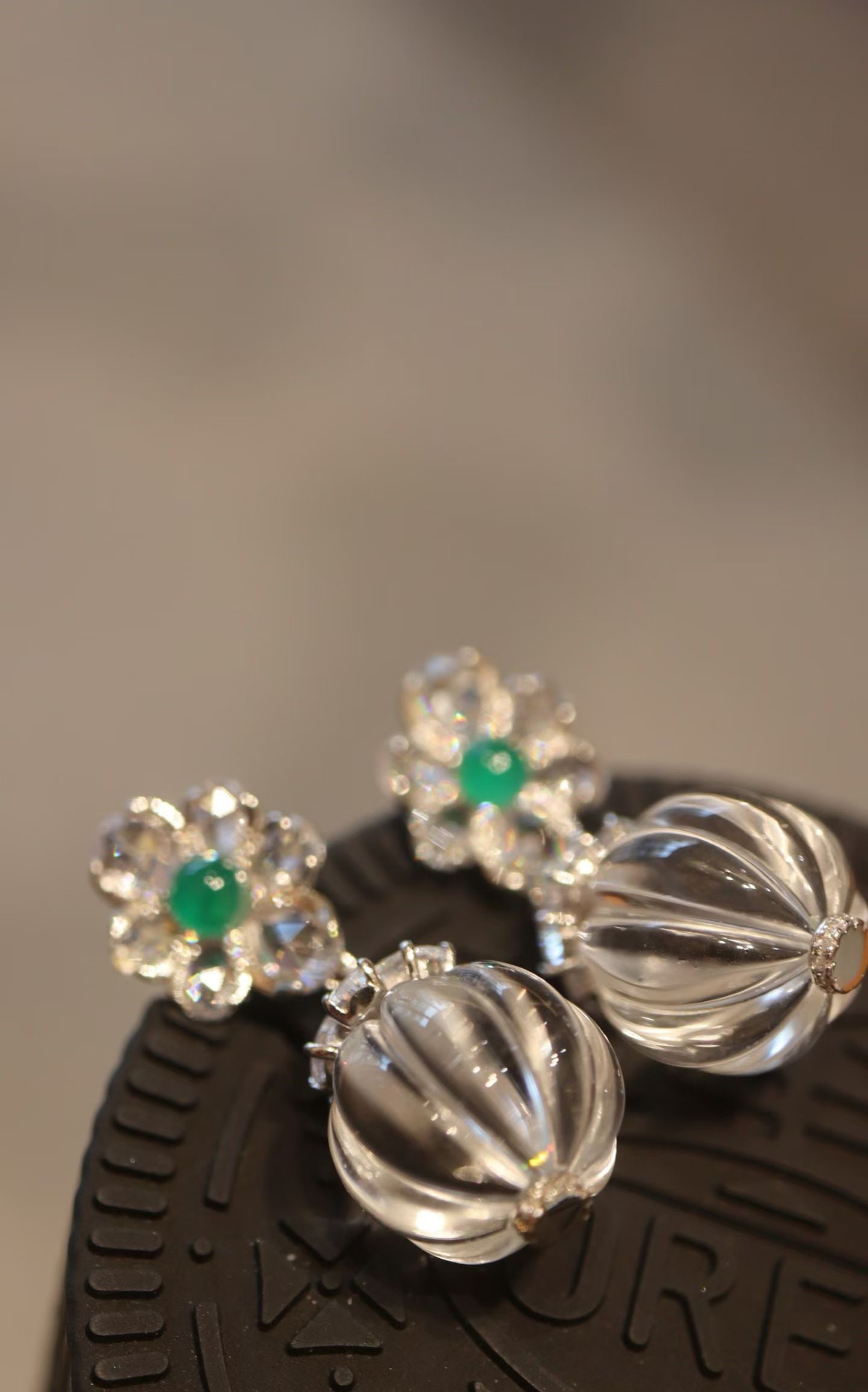 Silver Natural White Crystal Earrings - 2