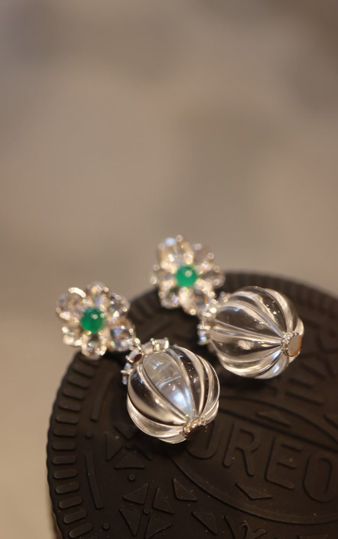 Silver Natural White Crystal Earrings - 5
