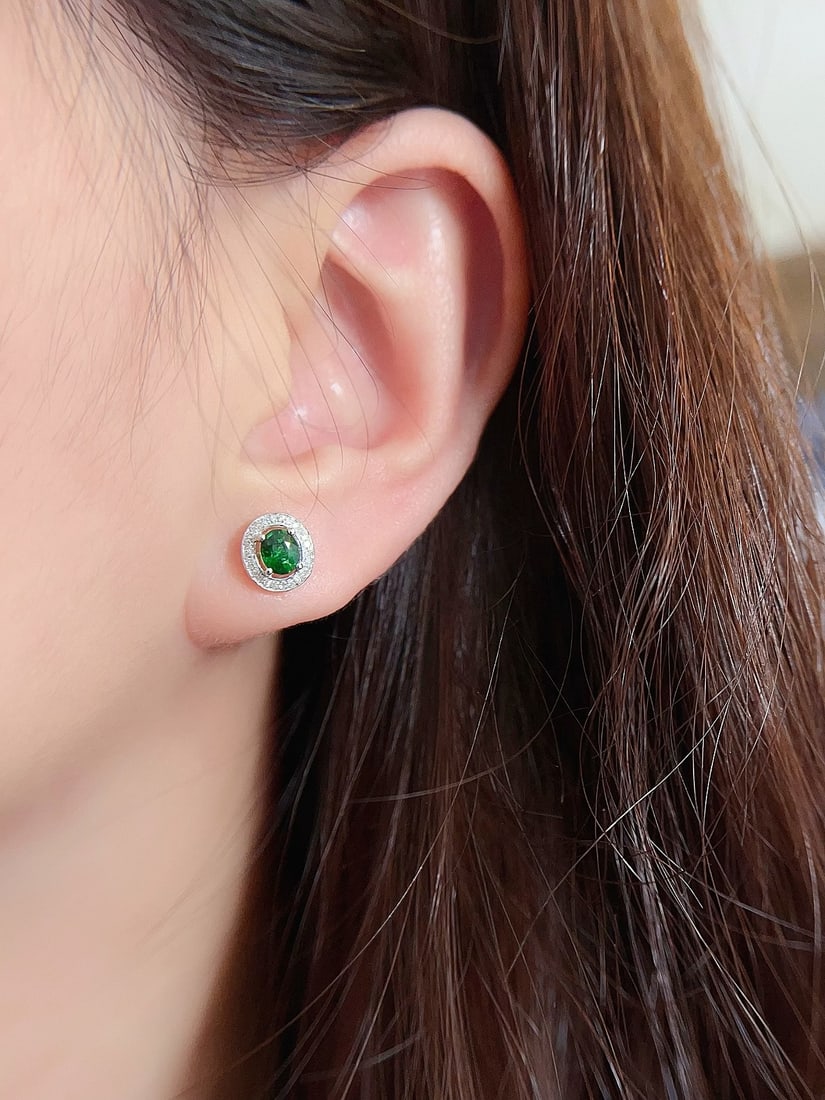 18K Gold Natural Tsavorite Earrings - 5
