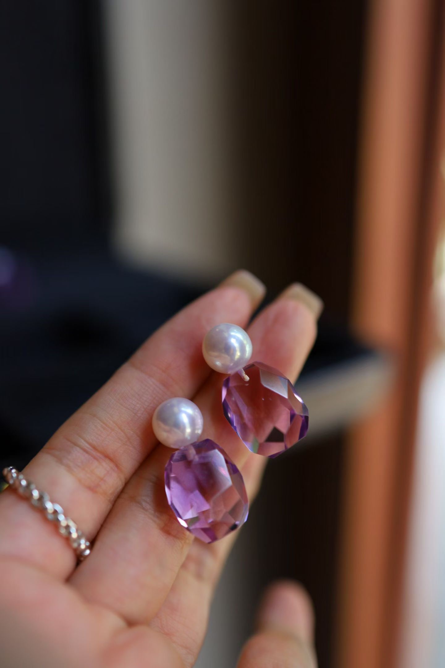 Natural Amethyst Pearl Earrings - 2