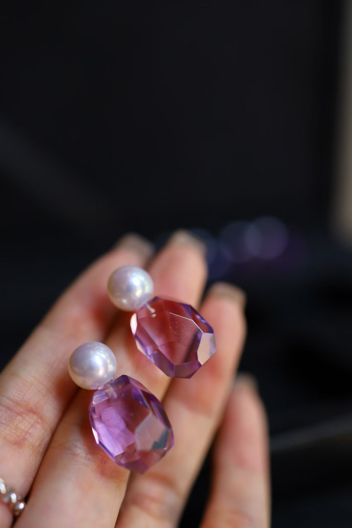 Natural Amethyst Pearl Earrings - 3