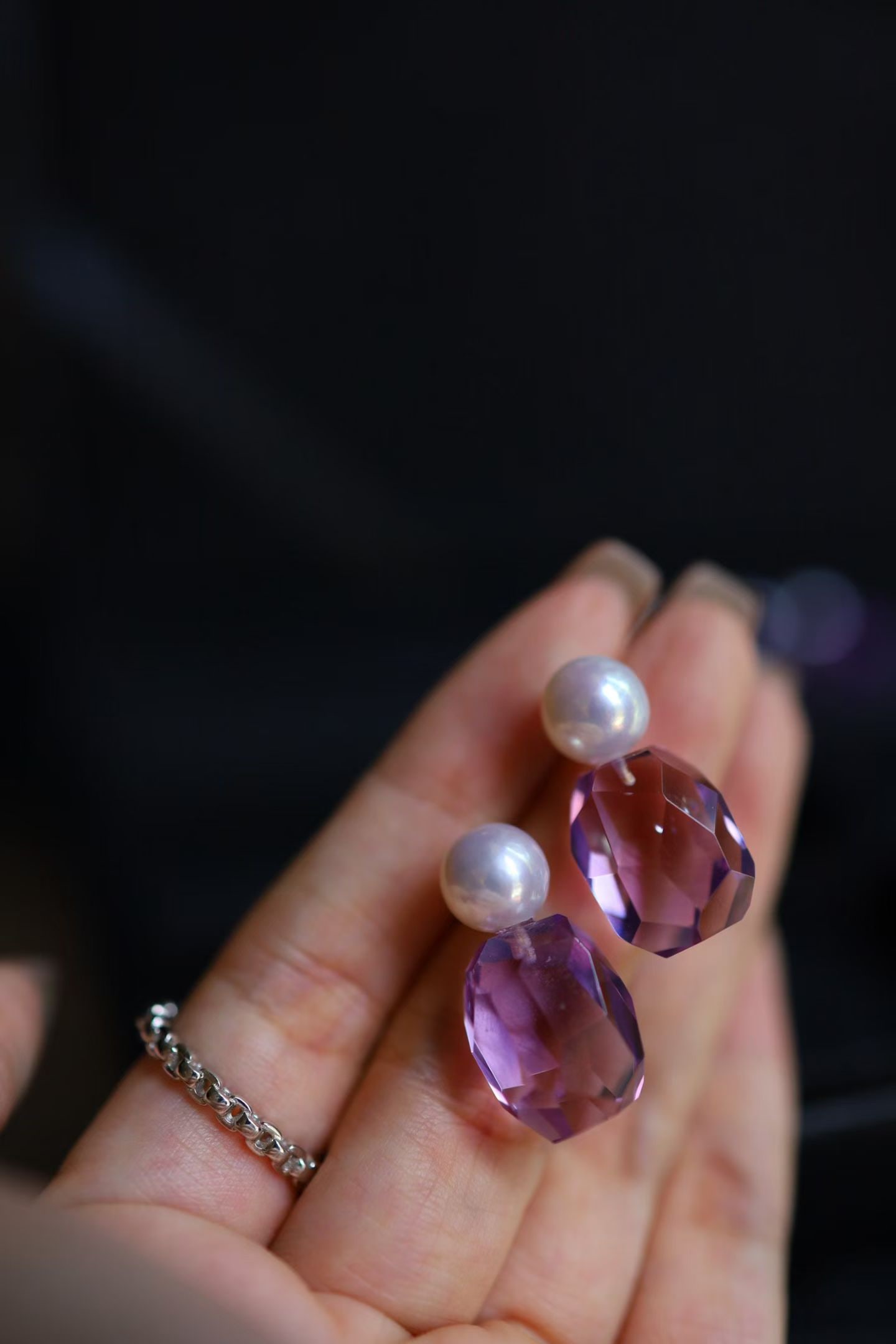 Natural Amethyst Pearl Earrings - 4