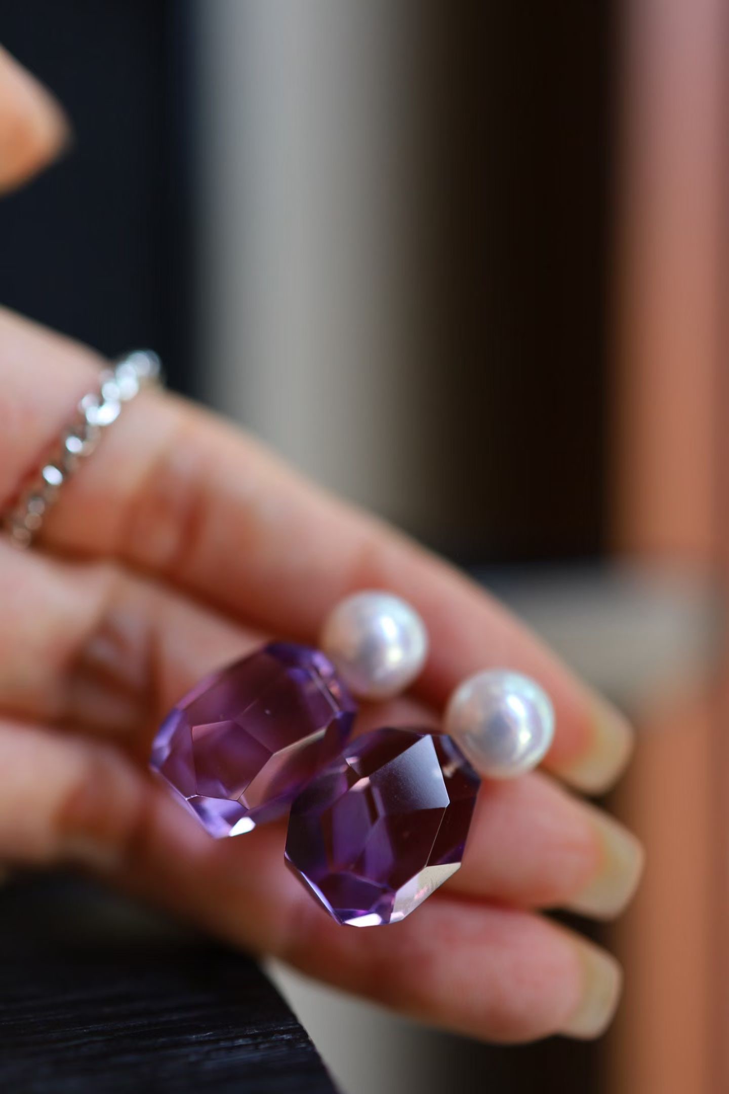 Natural Amethyst Pearl Earrings - 5