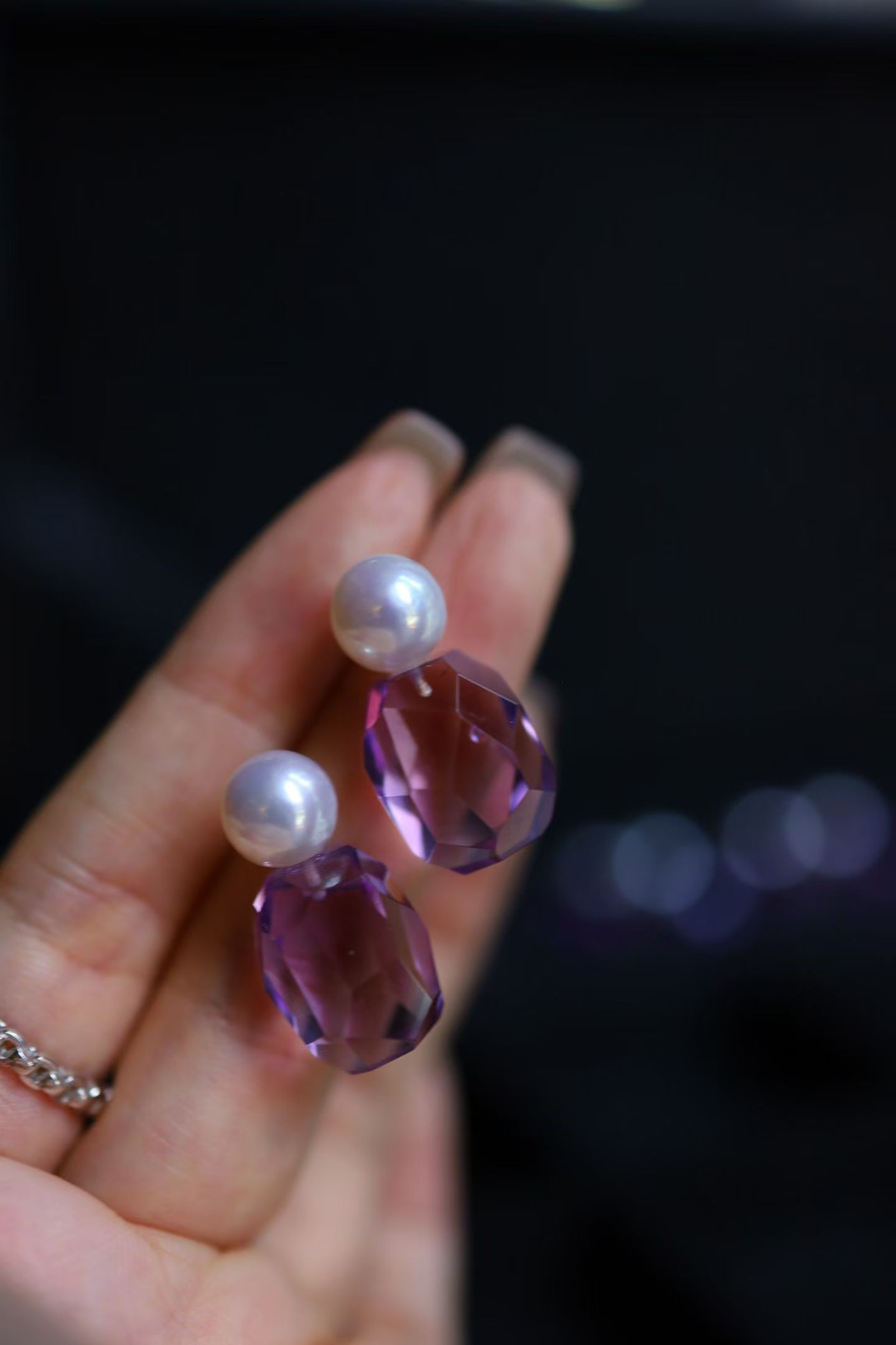 Natural Amethyst Pearl Earrings - 6