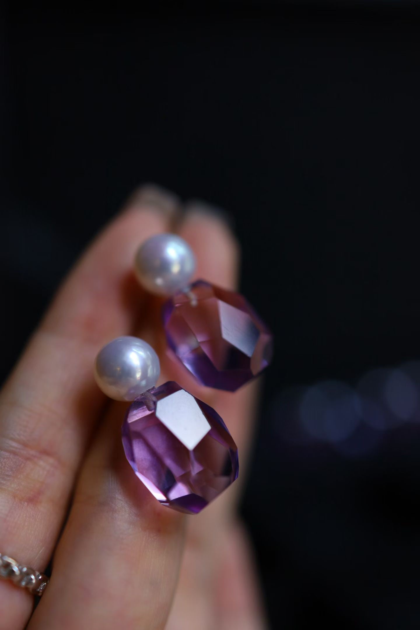 Natural Amethyst Pearl Earrings - 7
