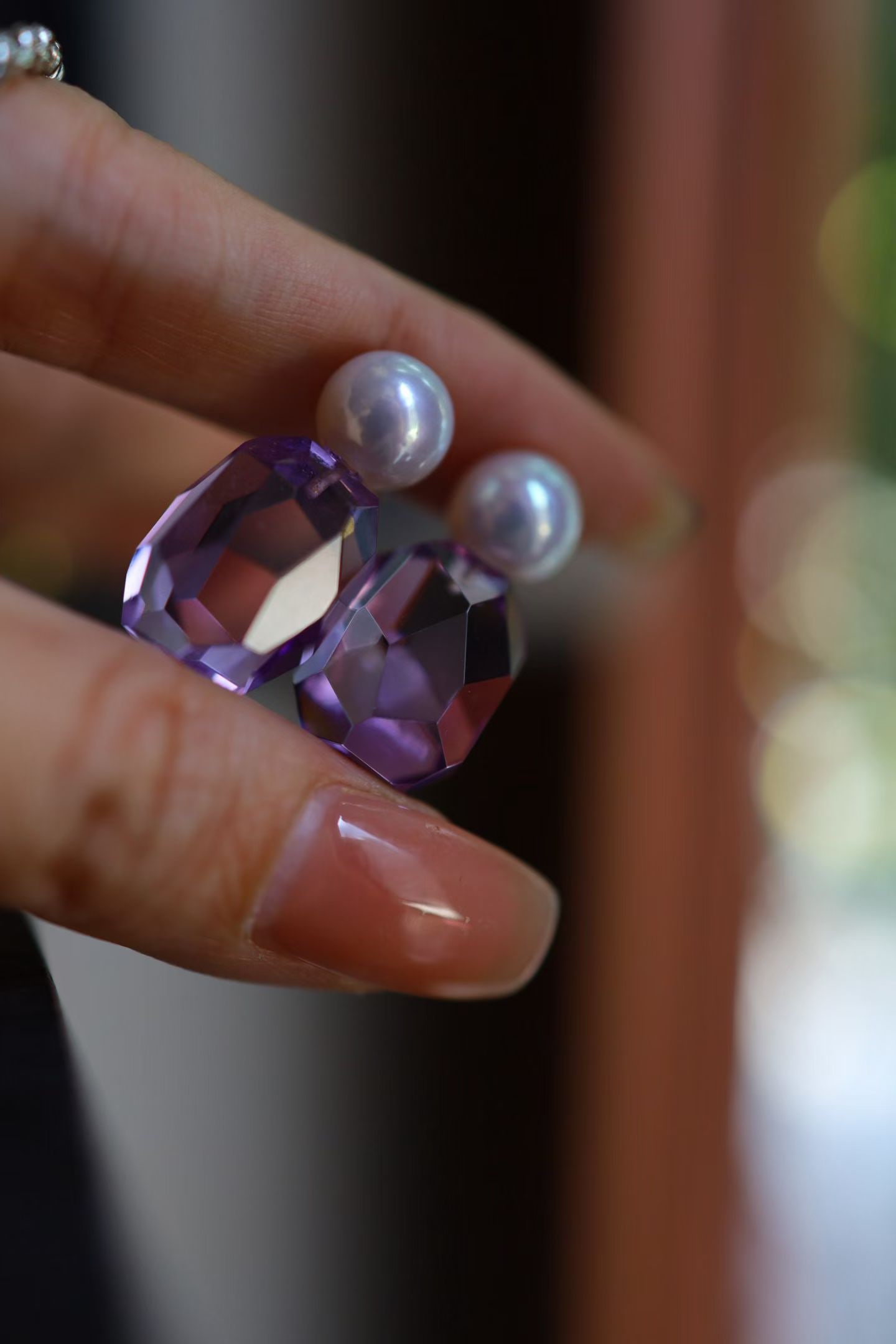 Natural Amethyst Pearl Earrings - 8