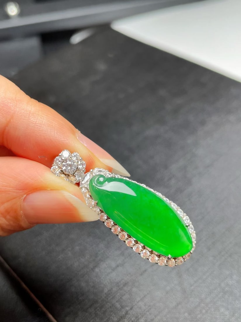 Silver Full Green Jadeite Pendant - 3