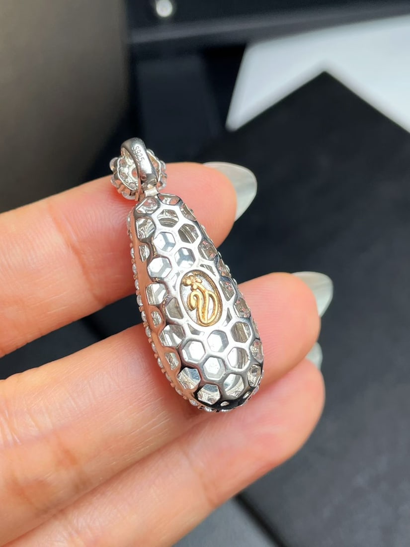 Silver Full Green Jadeite Pendant - 4