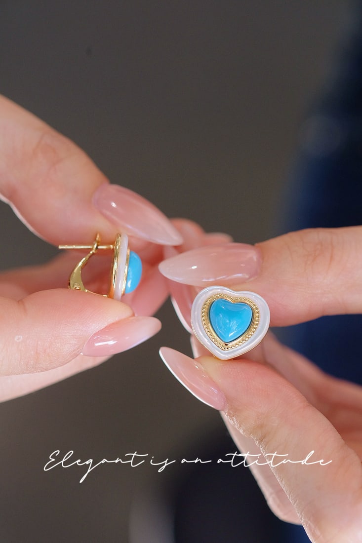 Turquoise and White Mother-of-Pearl Earrings - 10